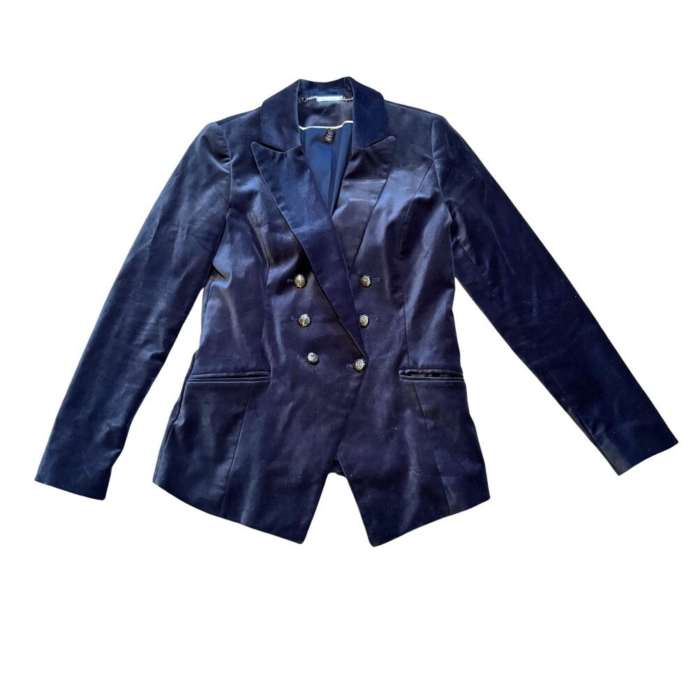 White House Black Market Velvet Blazer Navy Crest Buttons Size 2